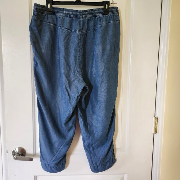 Jones New York Signature Pants Womens Ankle Pull on Sz Large Chambray - Picture 2 of 12